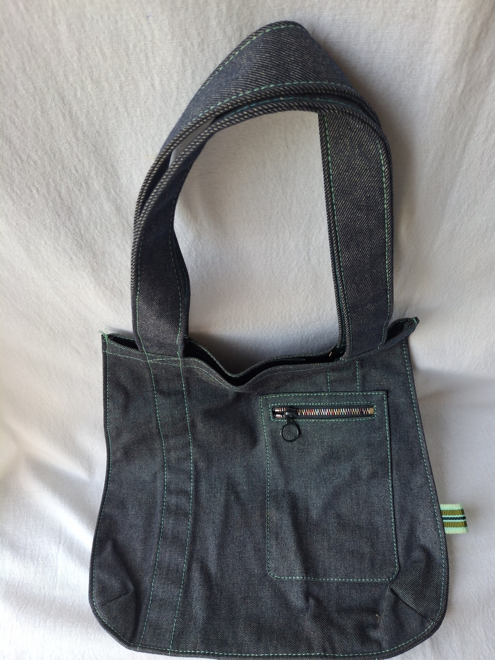 GAP Dark Denim Messenger Bag with Green Stitching